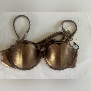 Arabella LONDON Underwire Scalloped Bikini Top  Gold  Size S NWT
